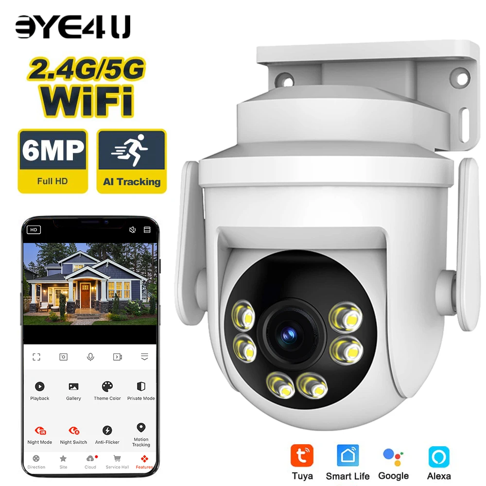 

6MP Tuya Security Camera Outdoor Auto Tracking 2.4/5G WiFi IP Cameras With RJ45 Port Support NVR Video Surveillance Webcam Alexa