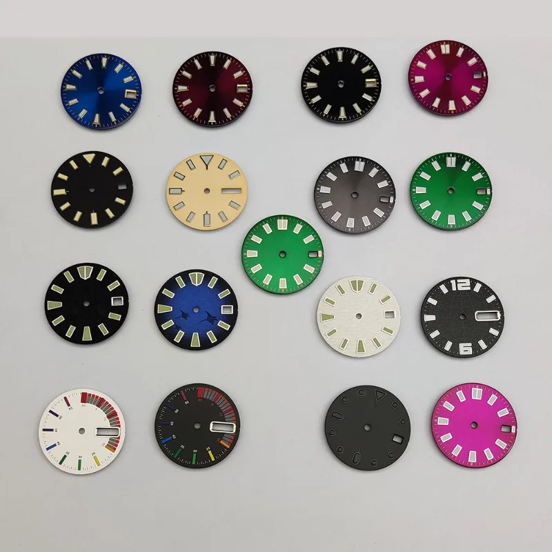 

Модифицированные аксессуары для поверхности NH35, суперзеленый светящийся циферблат диаметром 28,5 мм для позолоченных шпилек калибра NH36