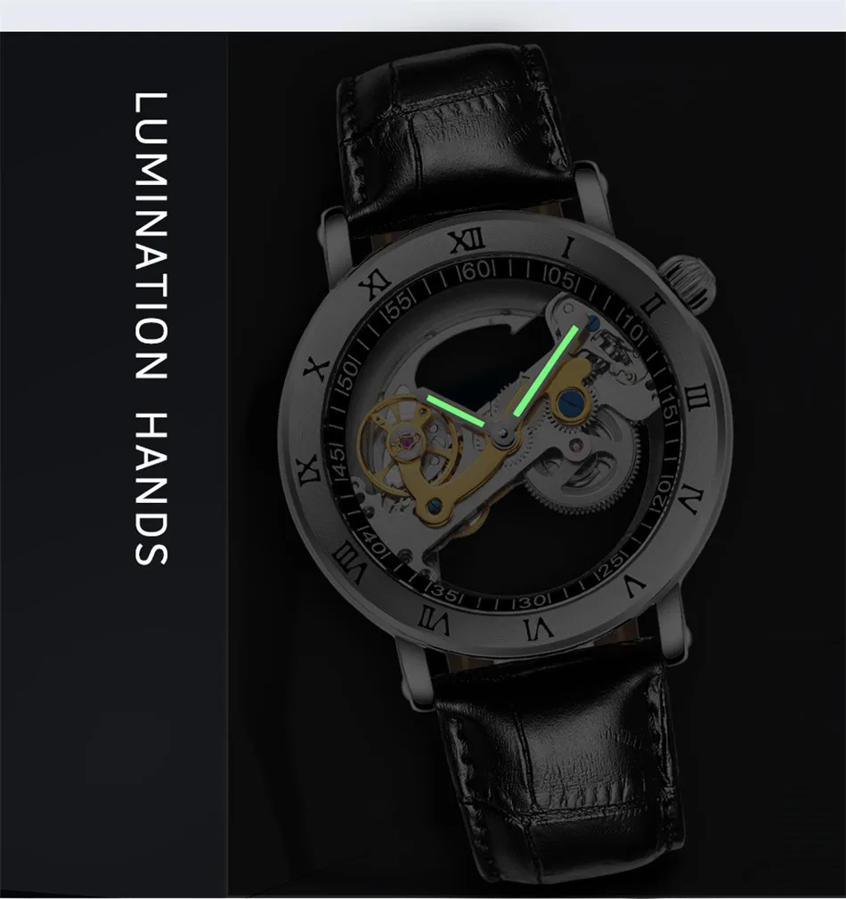 2020 Classic Luxury Gold Roma Watches Men Transparent Hollow Tourbillon Watches Men Automatic Self Wind Mechanical Wristwatches