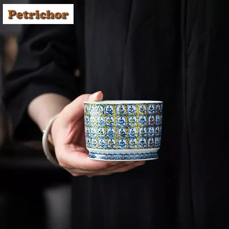 

160ml Ru Kiln Dunhuang Thousand Buddha Teacup Ancient Tea Bowl Jug Tea-tasting Fragrance Cup Jianzhan Master Cups For Tea Craft