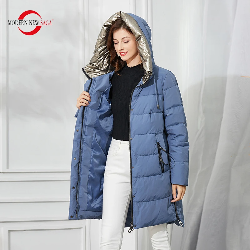 MODERN NEW SAGA Winter Women Coat Thick Cotton Padded Jacket Winter Long Coat Hooded Winter Quilted Coat Parka Women Overcoat