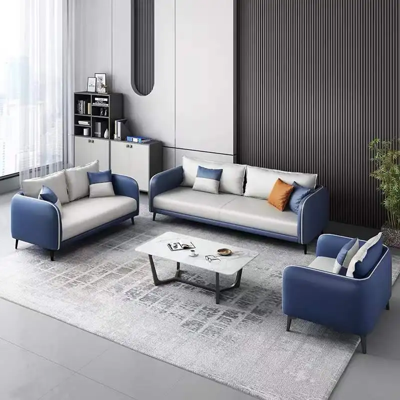 

Modern Simple Negotiation Business Tea Table Combination Reception Office Sofa 3 Seats PU Leather Recliner Office Sofa Furniture