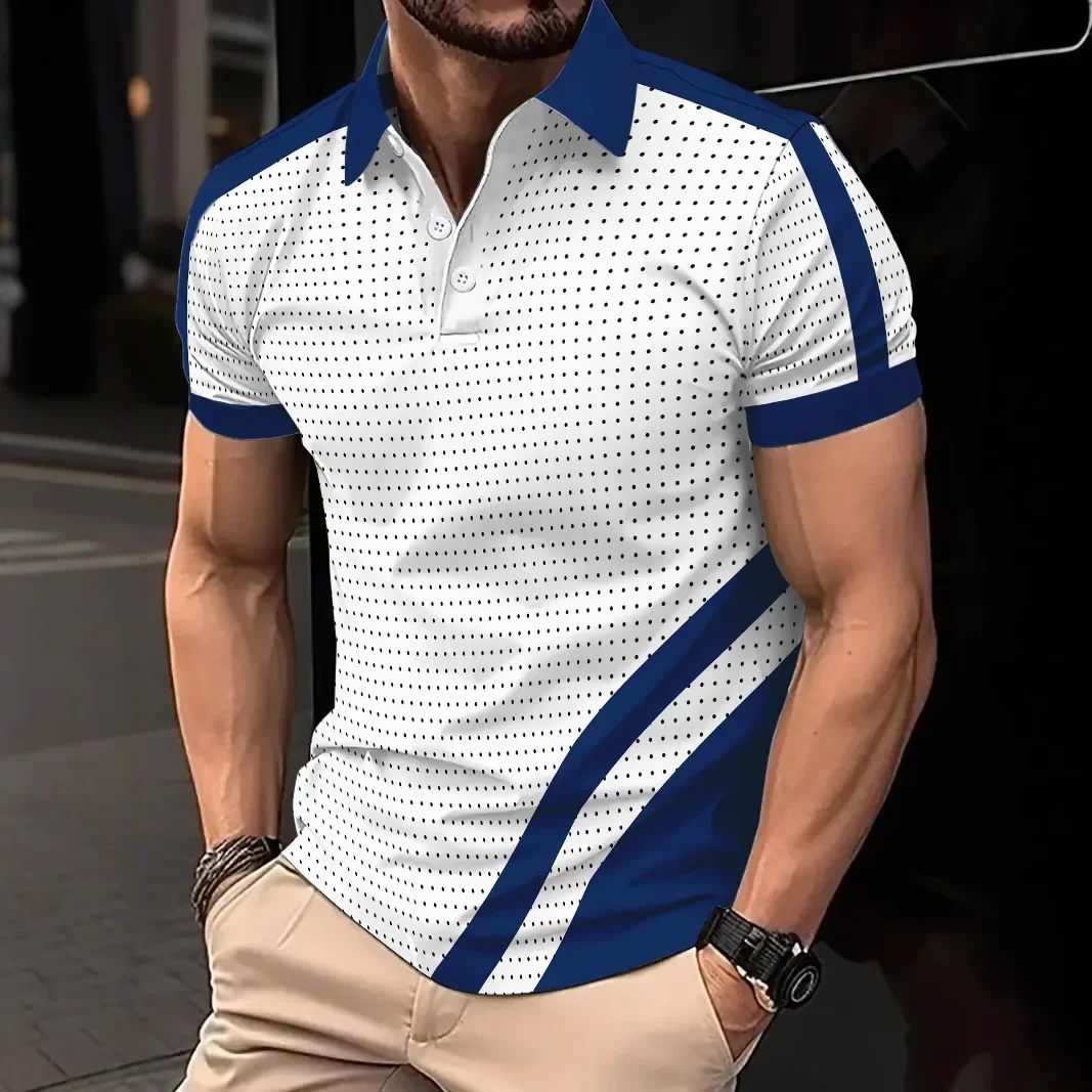 

2025 Summer New Fashion Men's Casual Trendy Turn-down Collar Short Sleeve Dot Slim T-shirts Sports Polo Shirts Male Clothes Tops