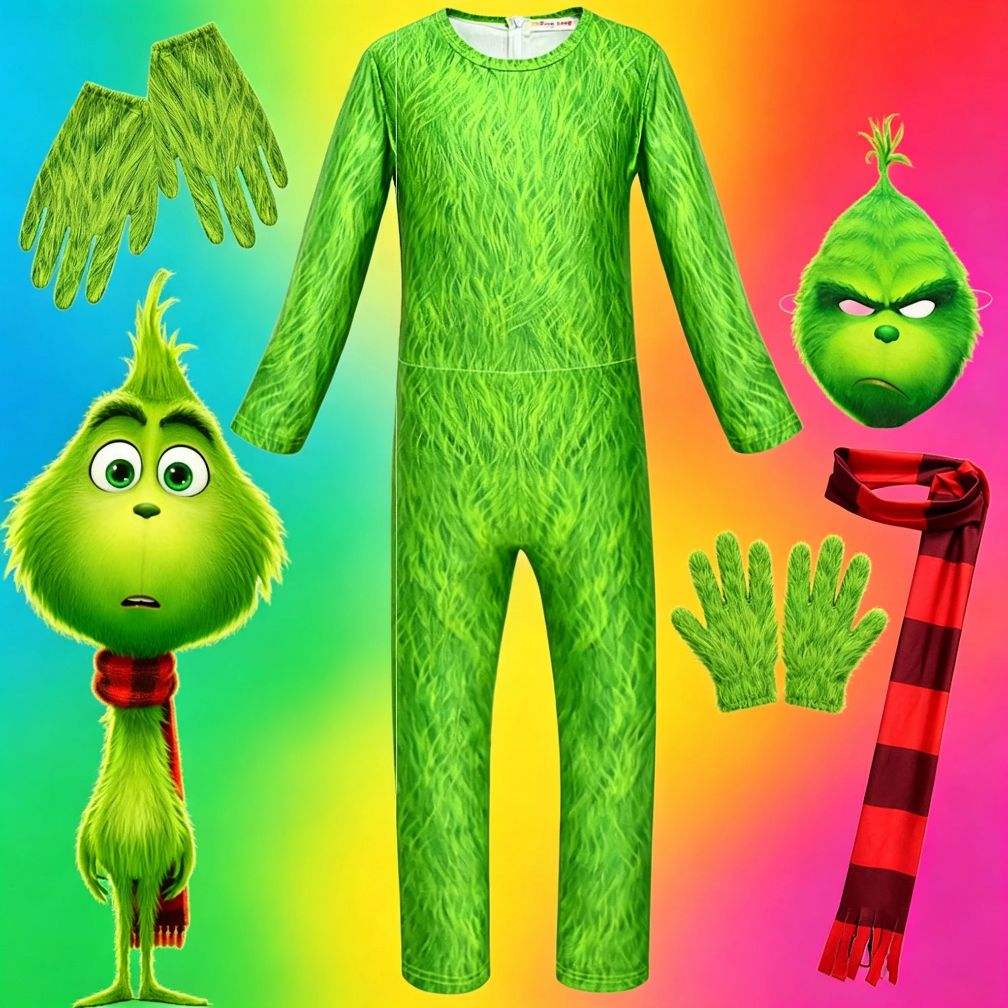 

Green haired little monster children's character costume festival party children's costume jumpsuit tight fitting stage performa
