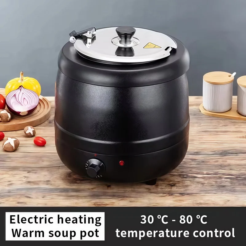 304 وعاء الحساء الدافئ العزل الحراري التجاري الكهربائية ترموستاتي الأسود 10L كافتيريا