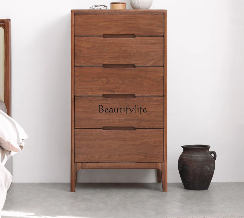 Solid wood chest of drawers simple modern bedroom chest of drawers black walnut storage