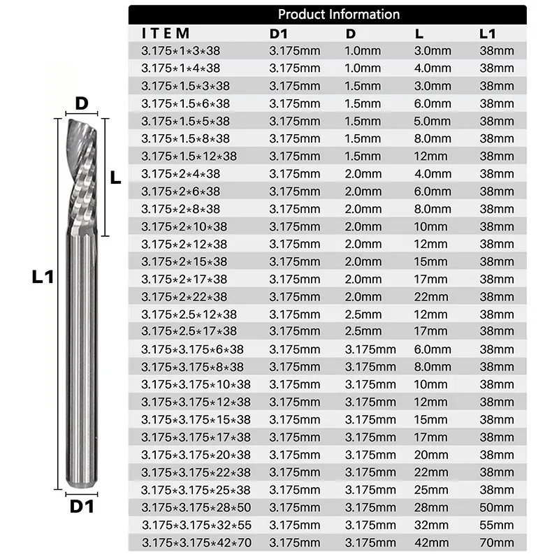 10PCS Router Bit 1/8 inch Shank Single Flute End Mill Carbide Milling Cutter CNC Engraving Bit for Woodworking