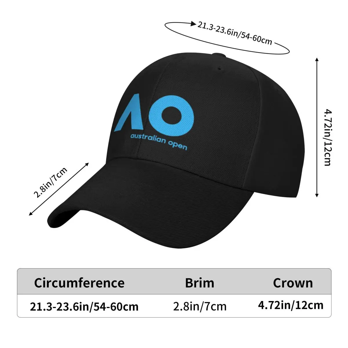 Australian Open AO (Blue Version) Cap Fashion Casual Baseball Caps Adjustable Hat Baseball Hats Customizable Polychromatic