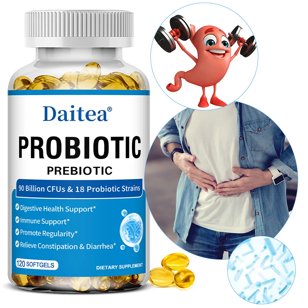 

Prebiotics and Probiotics 90 Billion CFUs, Dietary Supplement for Women & Men, Immune, Digestive, Gut Health, 30/60/120 Capsules
