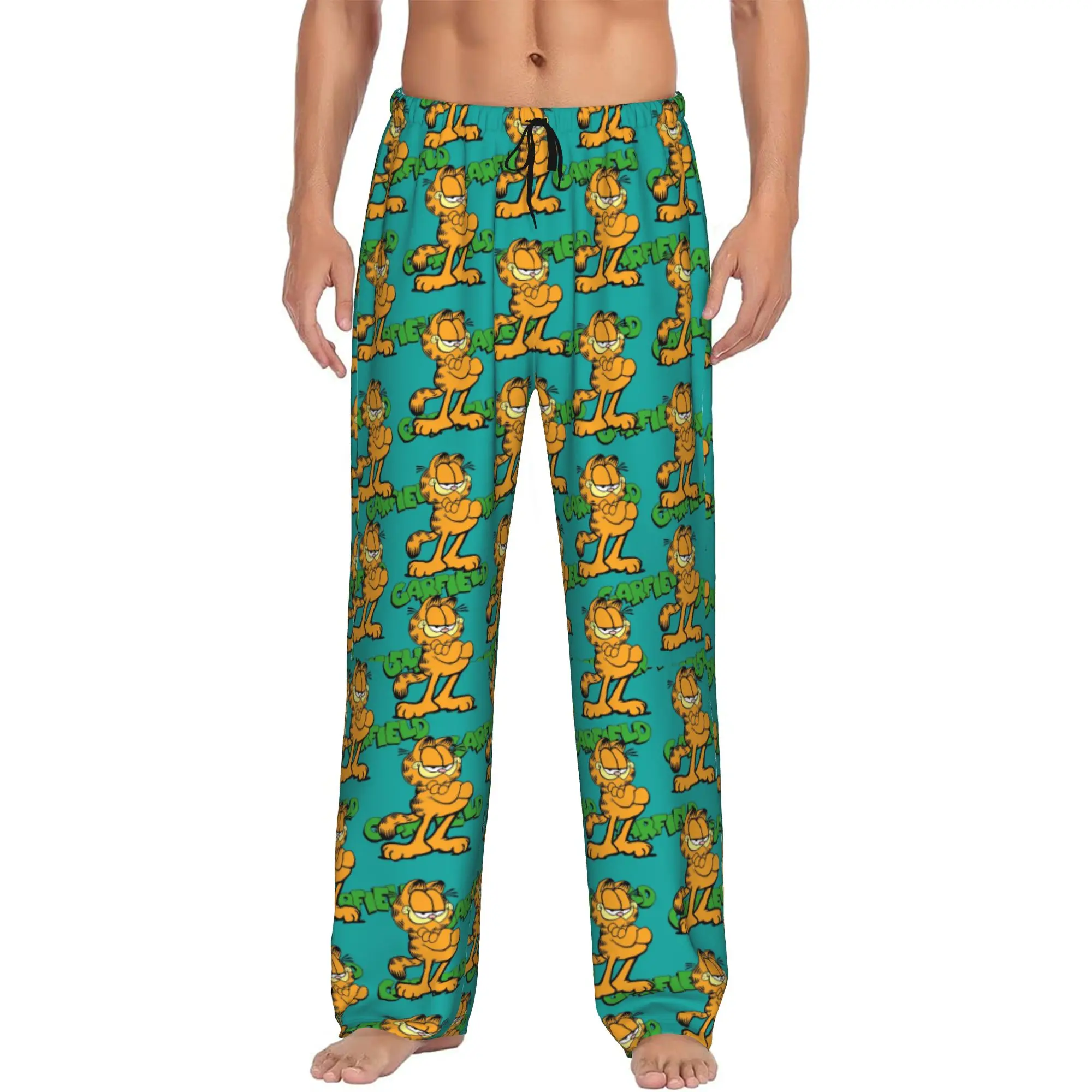 Custom Print Men Cat Cartoon Pajama Pants Comic Strip Manga Sleepwear Sleep Lounge Bottoms with Pockets