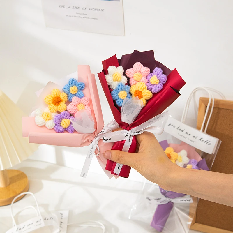 باقة زهور كروشيه هدايا عيد الأم ضيوف الزفاف هدية باقة الزهور الأبدية لباقات التخرج الدمية