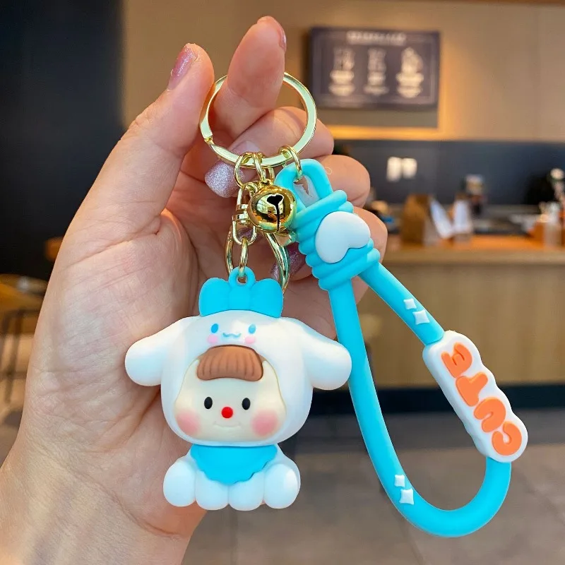 الكرتون الثلاثي كورومي الثنائي مي المفاتيح قلادة Kawaii سينامورول حقيبة الظهر اليومية شخصية الإكسسوارات