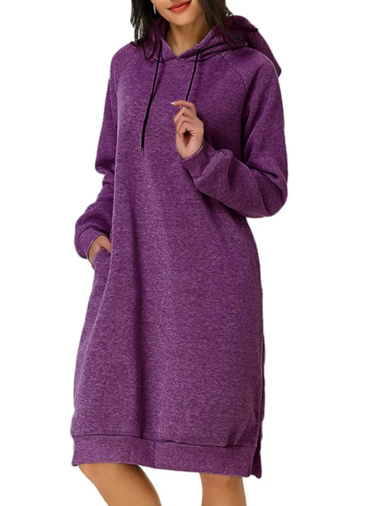 2024 Autumn and Winter Fashion New Women's Elegant Long Commuting Style Hooded Sweatshirt Plus Warm Casual Women's Dress