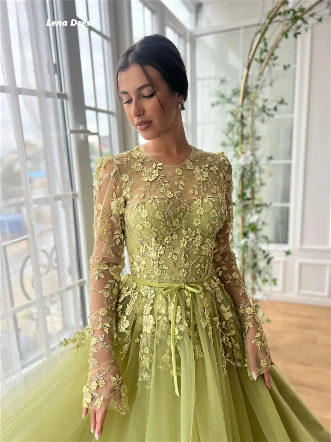 Lena Crew Neck Elegant Party Dresses Woman Wedding Party Dress Line A Ground Length Women Evening Dress Applique Custom Made image 3