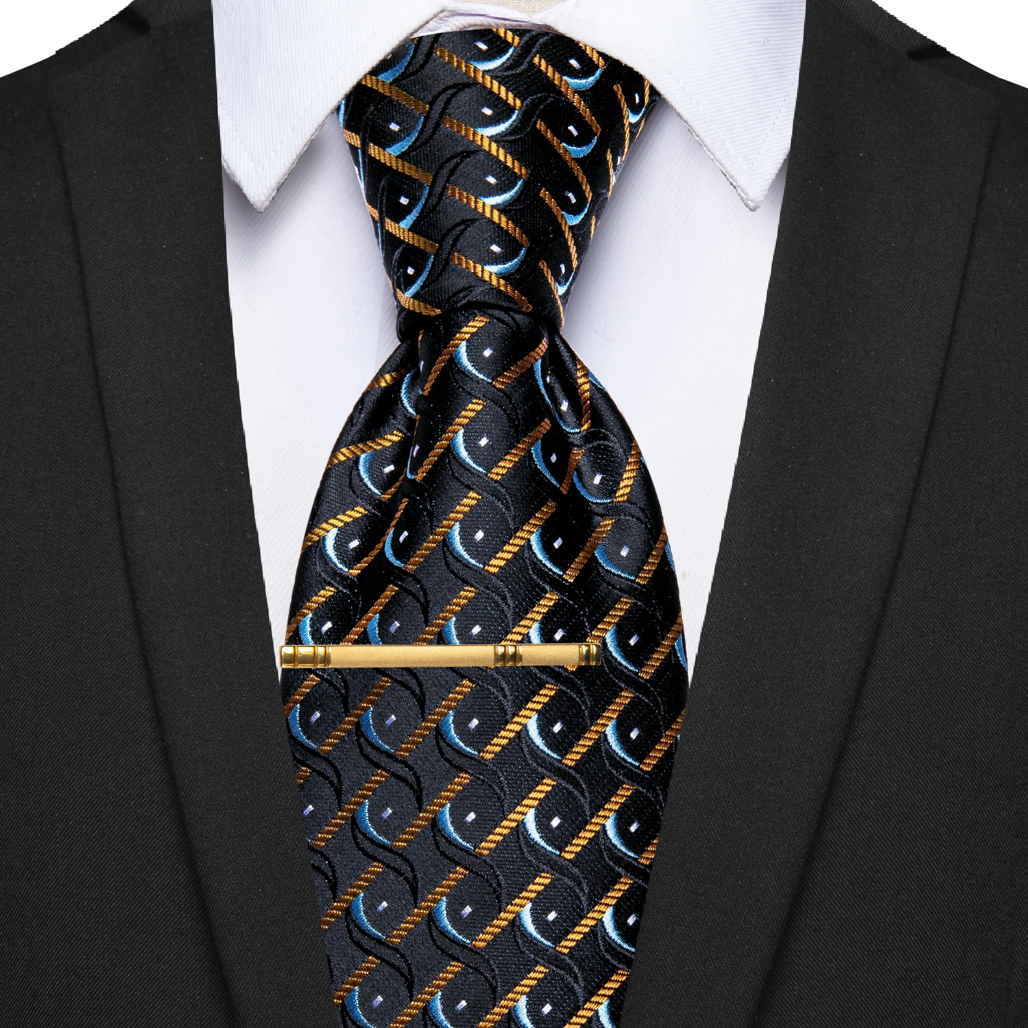 

Fashion corbatas para hombre Luxury Silk Black Tie with Blue Dot Pattern for Man Accessories Dropshipping Wedding Party Business