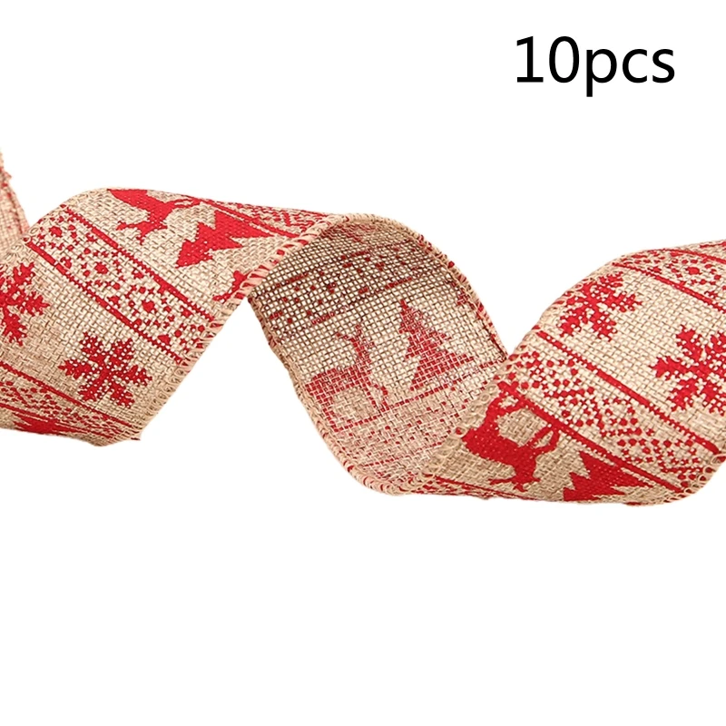 10 Rolls Rustic Burlap Cartoon Elk Christmas Ribbon DIY Gift Wrapping Decoration