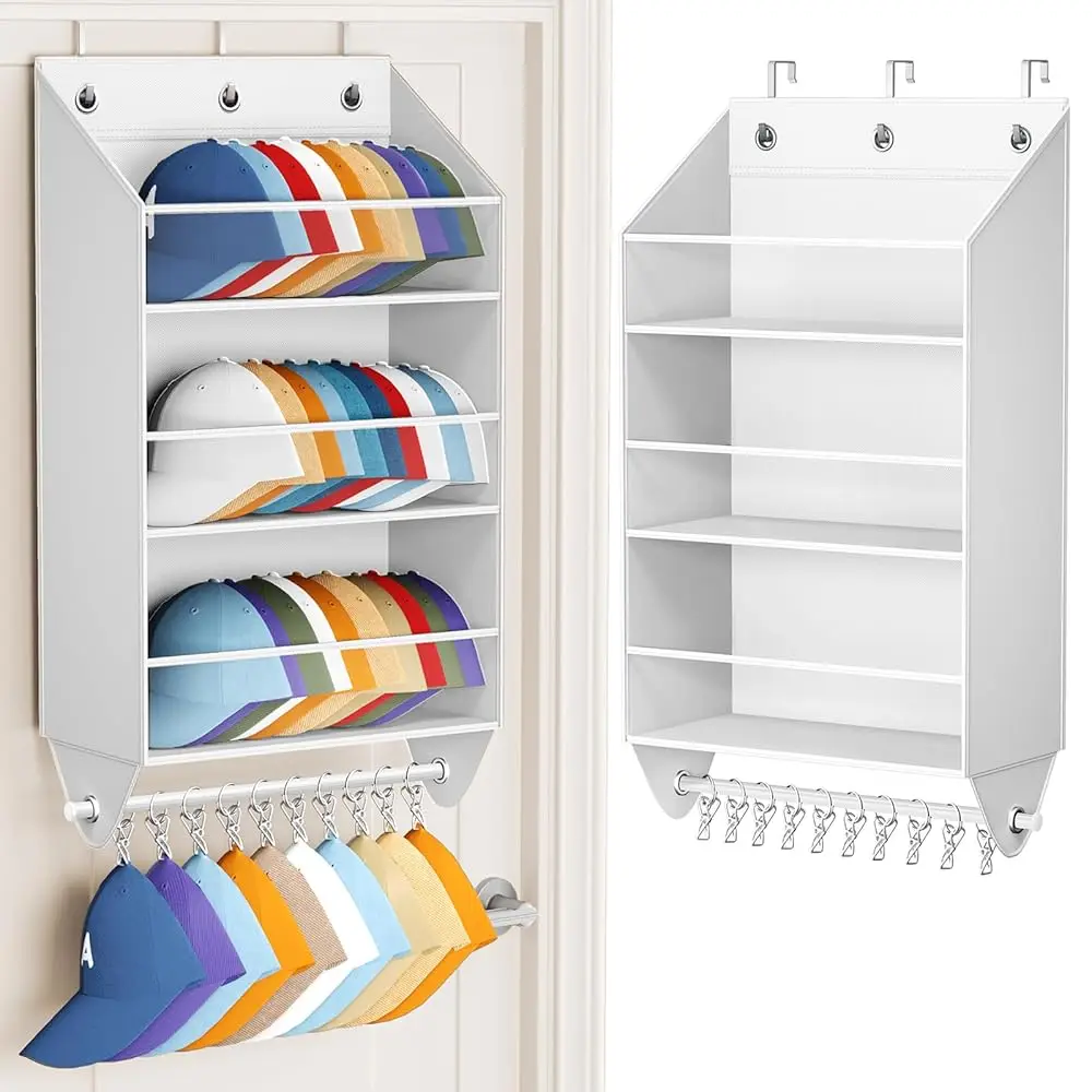 

Навесная вешалка для головных уборов на дверь - 3-слойный органайзер для шляп, вмещает 30-36 головных уборов с 10 крючками, идеальная вешалка для двери, для использования над дверью.