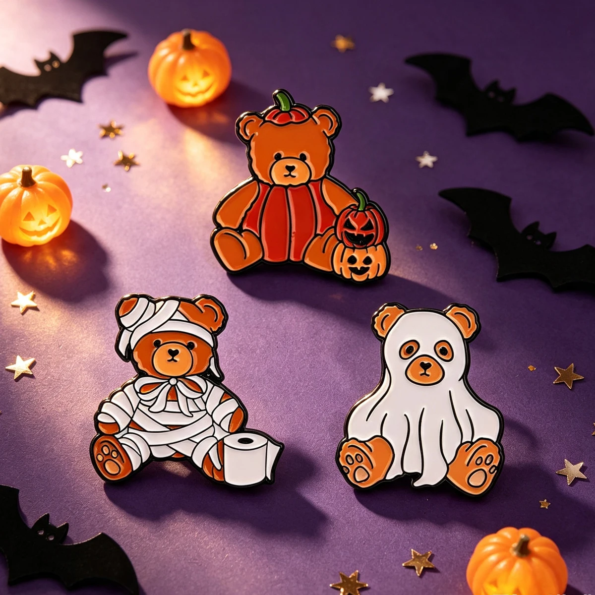 Cute Halloween Horror Bear Enamel Pins Ghost Sheet Bear Mummy Bandage Pumpkin Bear Lapel Brooch Holiday Costume Accessory