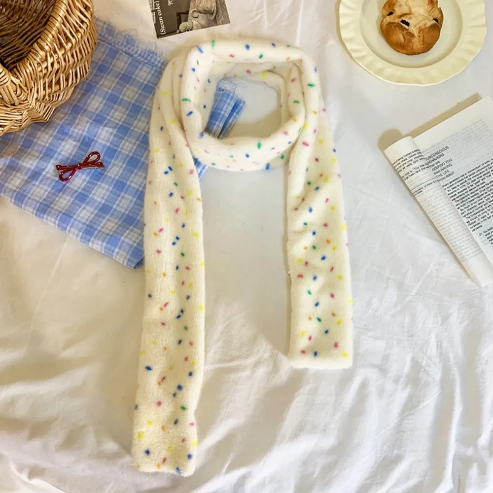 

Colorful Dopamine Dot Scarf Korean Style Narrow Cashmere Knitted Scarf Thickened Windproof Winter Neck Warmer Autumn Winter