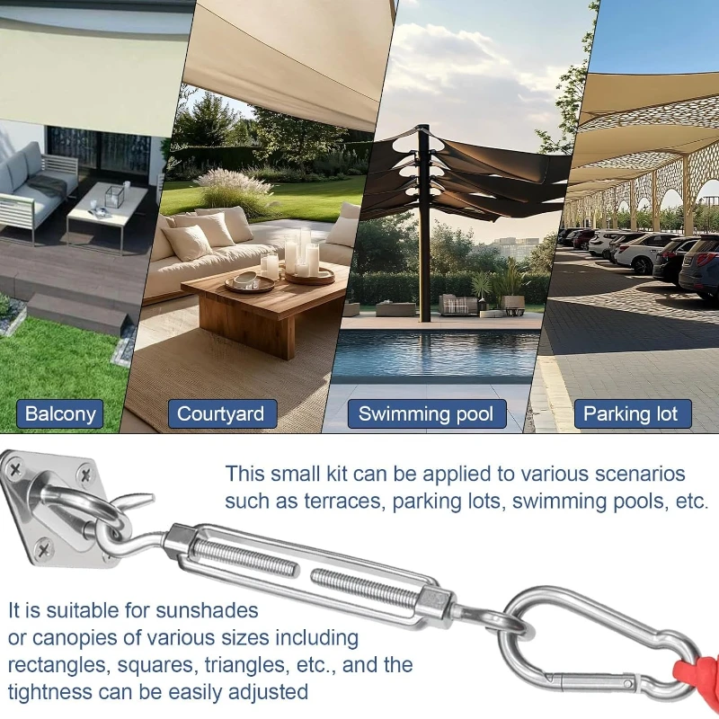 5 Inch Stainless Steel Shade Sail Fixing Hardware Kit 9/13Pcs, Complete Installation Set for Triangle Rectangle Outdoor Sun Shad