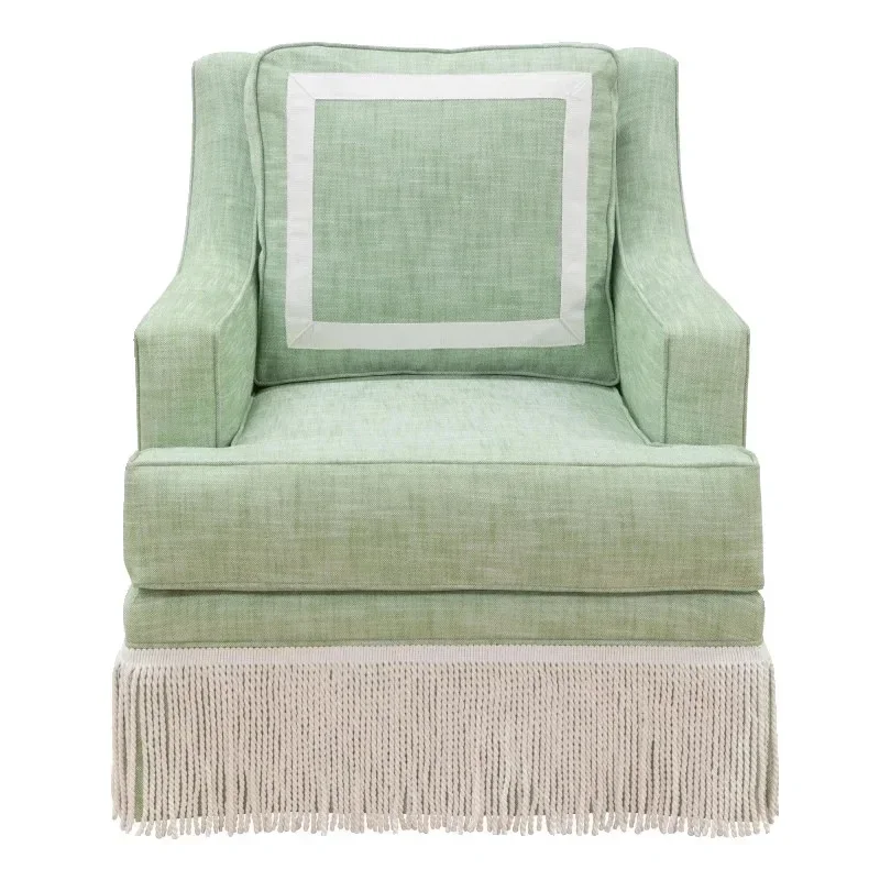 

Кремовый одиночный диван с кисточками, светлый роскошный дизайнерский балкон для гостиной, повседневный одиночный стул из цельного дерева