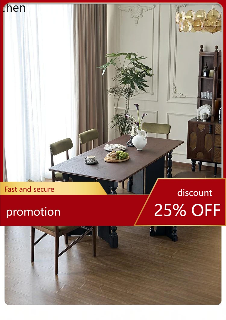 

HT all solid wood oval square dining chair retro home dining table large board table