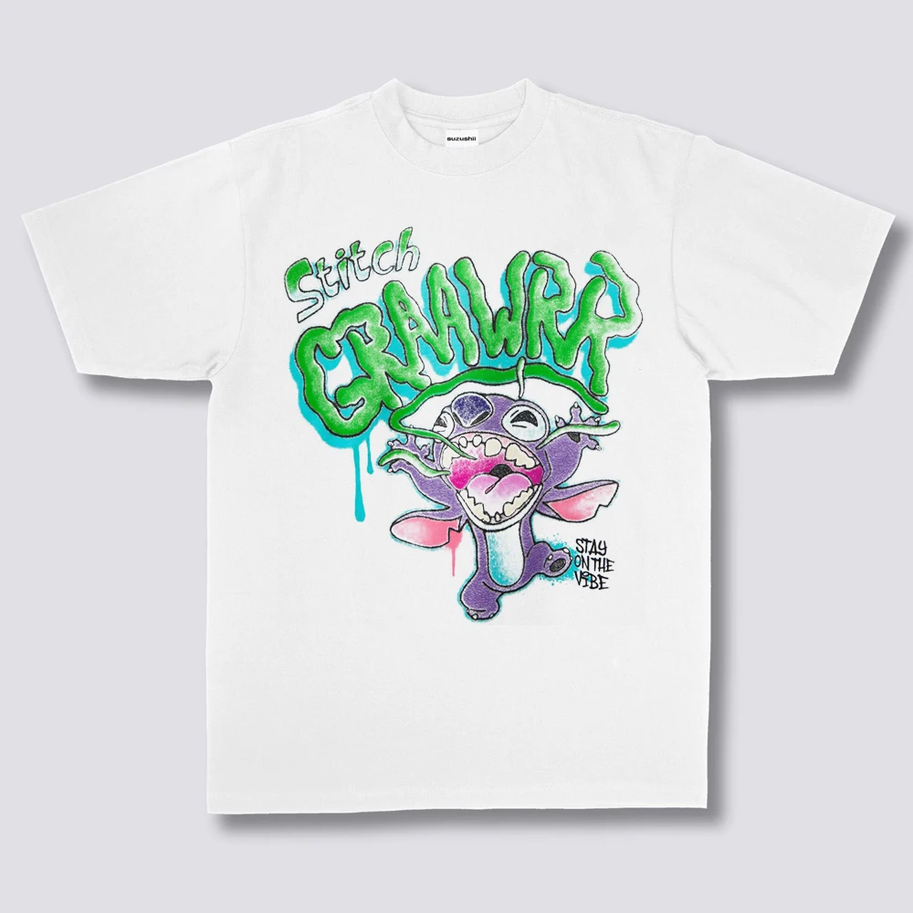 디즈니 스티치 그래픽 남성 및 여성 티셔츠 여름 패션 퓨어 코튼 남성 티셔츠 아동 의류 티 Y2k 여성