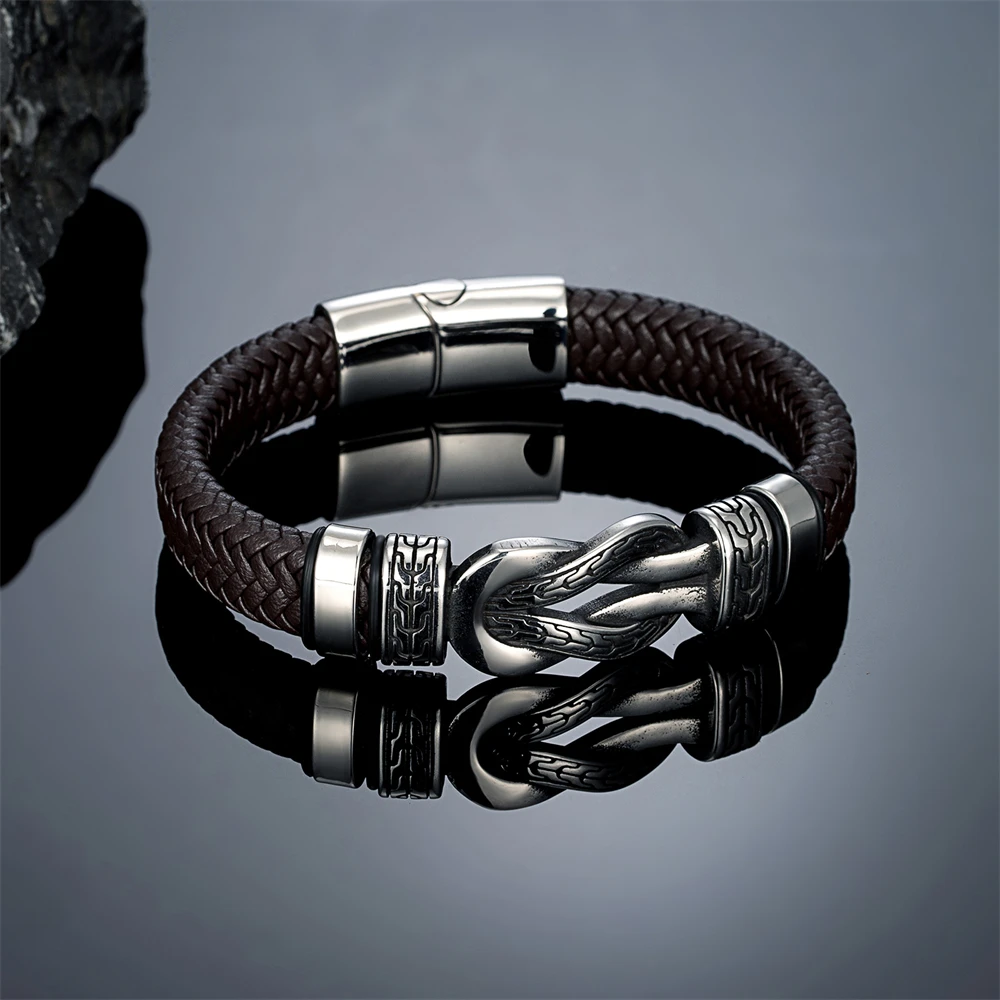 Vintage Infinity Symbol Leather Bracelet for Men - Stainless Steel Mobius Strip Handmade Bangle Male Charm Couple Jewelry Gifts