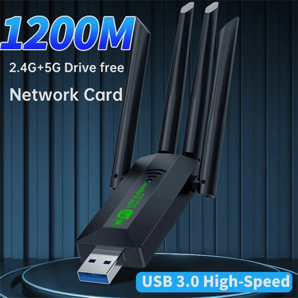 1200Mbps واي فاي USB محول ثنائي النطاق 2.4G 5Ghz واي فاي دونغل مع 4 هوائي USB3.0 عالية السرعة استقبال البطاقة اللاسلكية للكمبيوتر المحمول