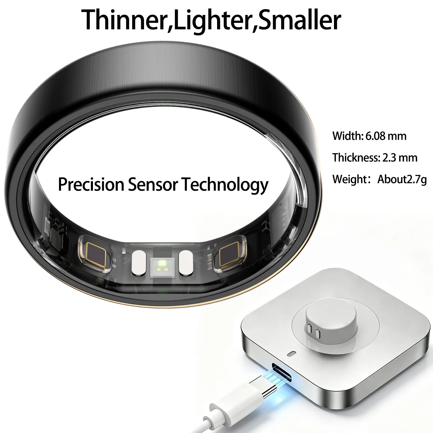 Smart Ring for Men Women Ultra-thin light Small Sport Fitness FingerRing Al Health Analysis Multi-Sport Modes With Charging Dock