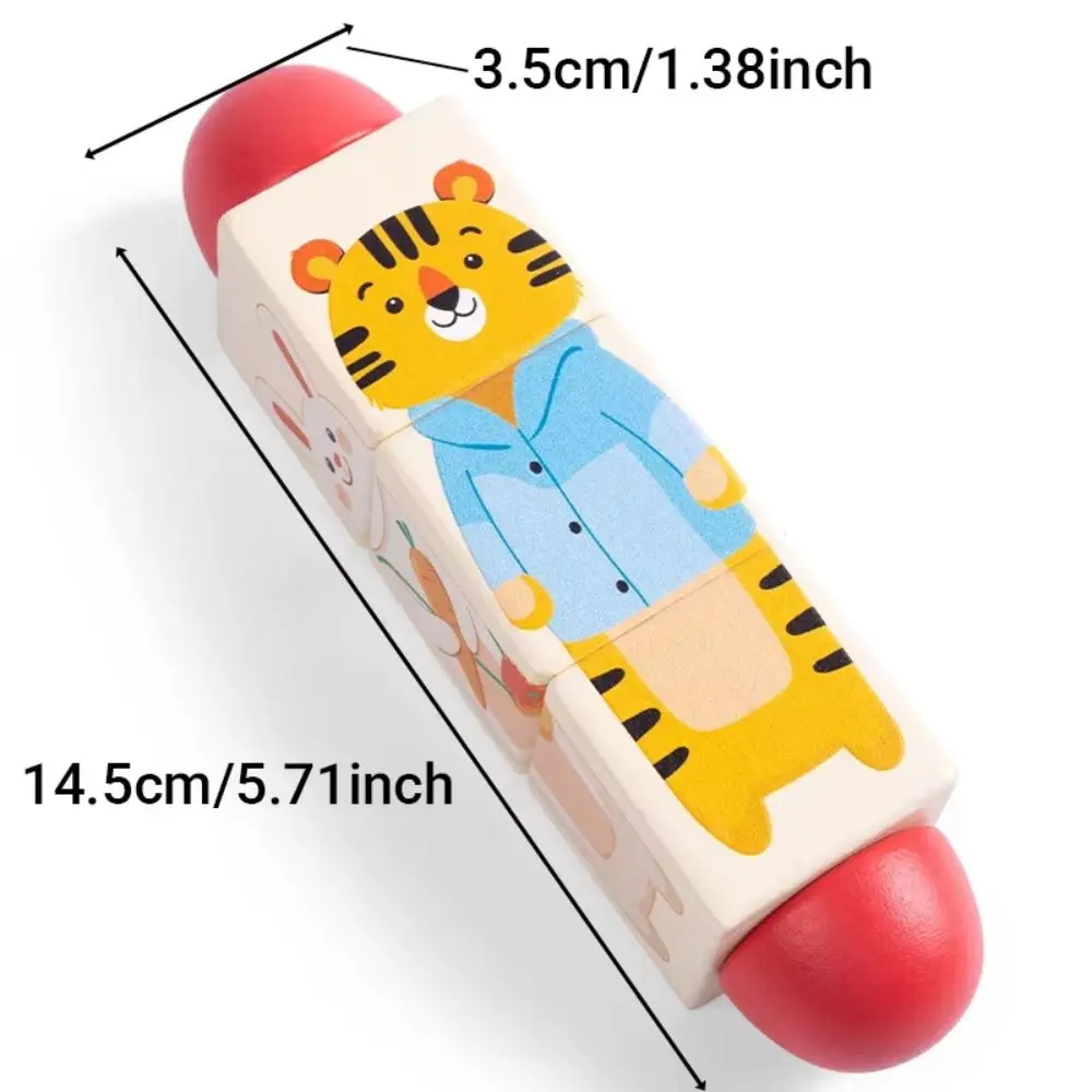 Giocattolo educativo di puzzle di rotazione animale in legno Giocattolo educativo Blocchi di puzzle rotanti di cartone animato Giocattolo di abbinamento