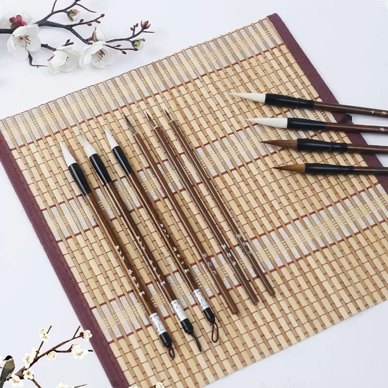 6/9/12/16Pcs Chinese Calligraphy Brushes Set with Roll-up Bamboo Brush Holder Painting Writing Kanji Art Watercolor Brush