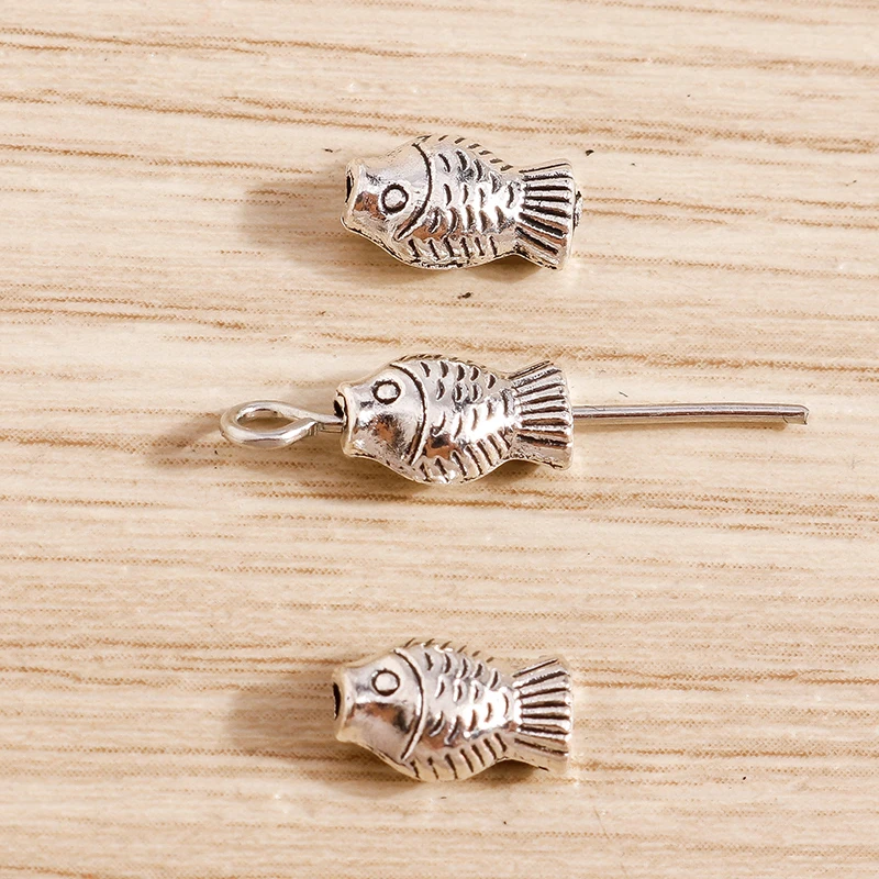 Tusember 50 Stück Antiksilberfarbene Metallperlen Tier Fisch Blume Schmetterling Charm Spacer Perlen für Schmuckherstellung DIY Armbänder – Detail 11