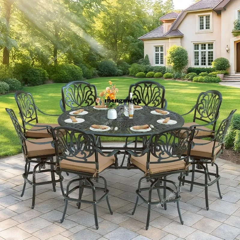 Patio High Bar Dining Table for 8 Person, All Weather Cast Aluminum 61
