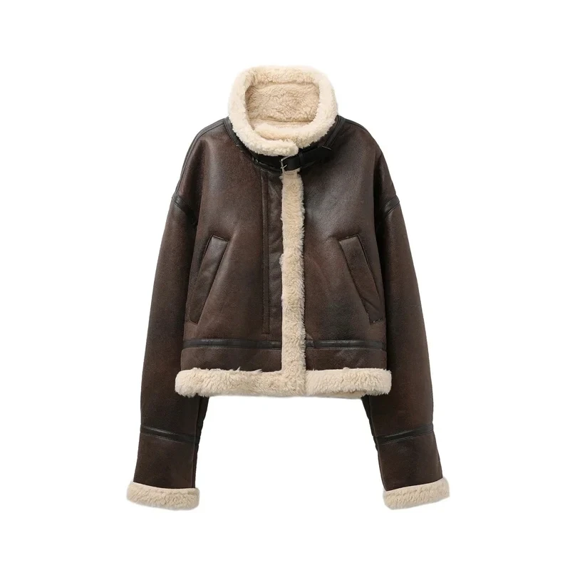 

RARF Ladies 2024 new Autumn-winter Women's imitation wool bomber jacket Vintage women's biker zipper