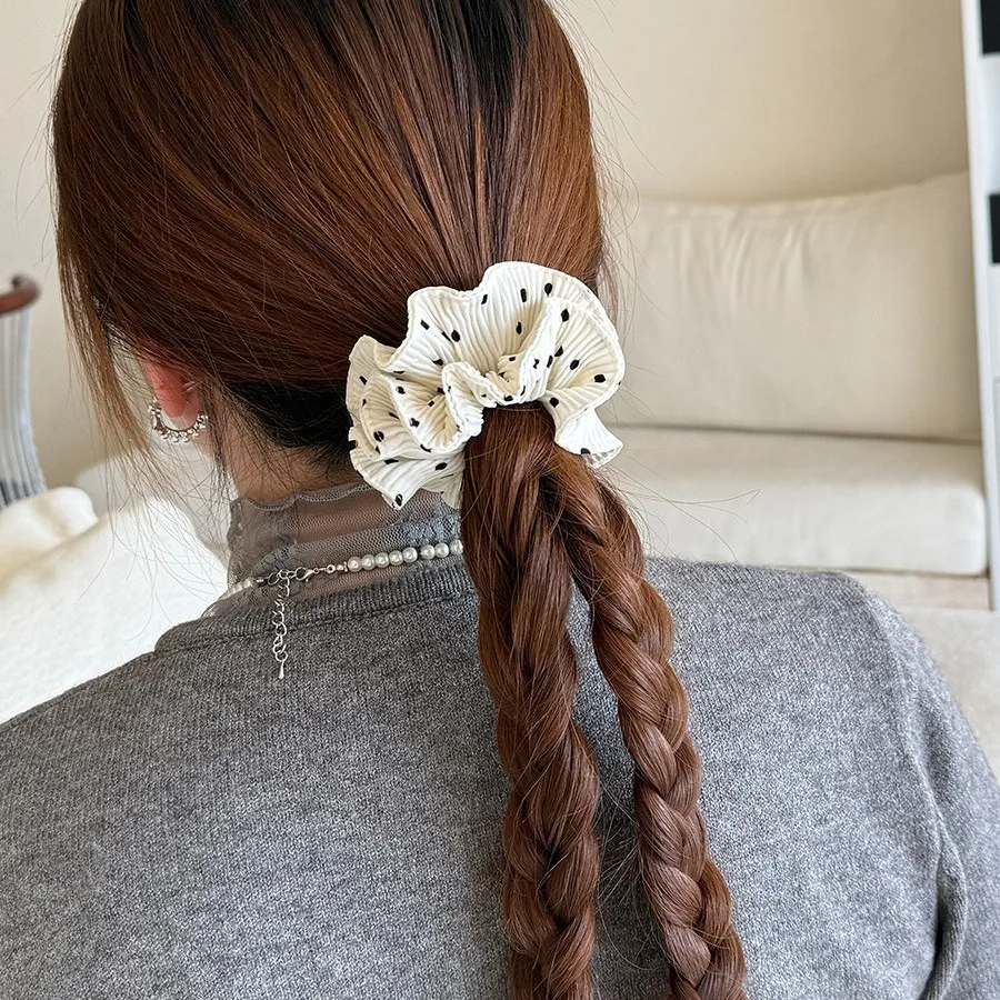 

Ponytail Holder Pearl Dot Bow Simple Chic Korean High Grade Hair Rope for Low Bun Updo Home Office
