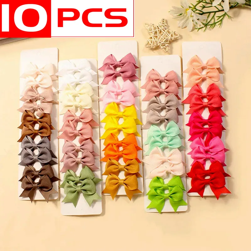 10Pcs Hair Bows for Girls Grosgrain Ribbon Toddler Accessories with Alligator Clip Bow Baby Kids Fully Covered Clips Pigtail