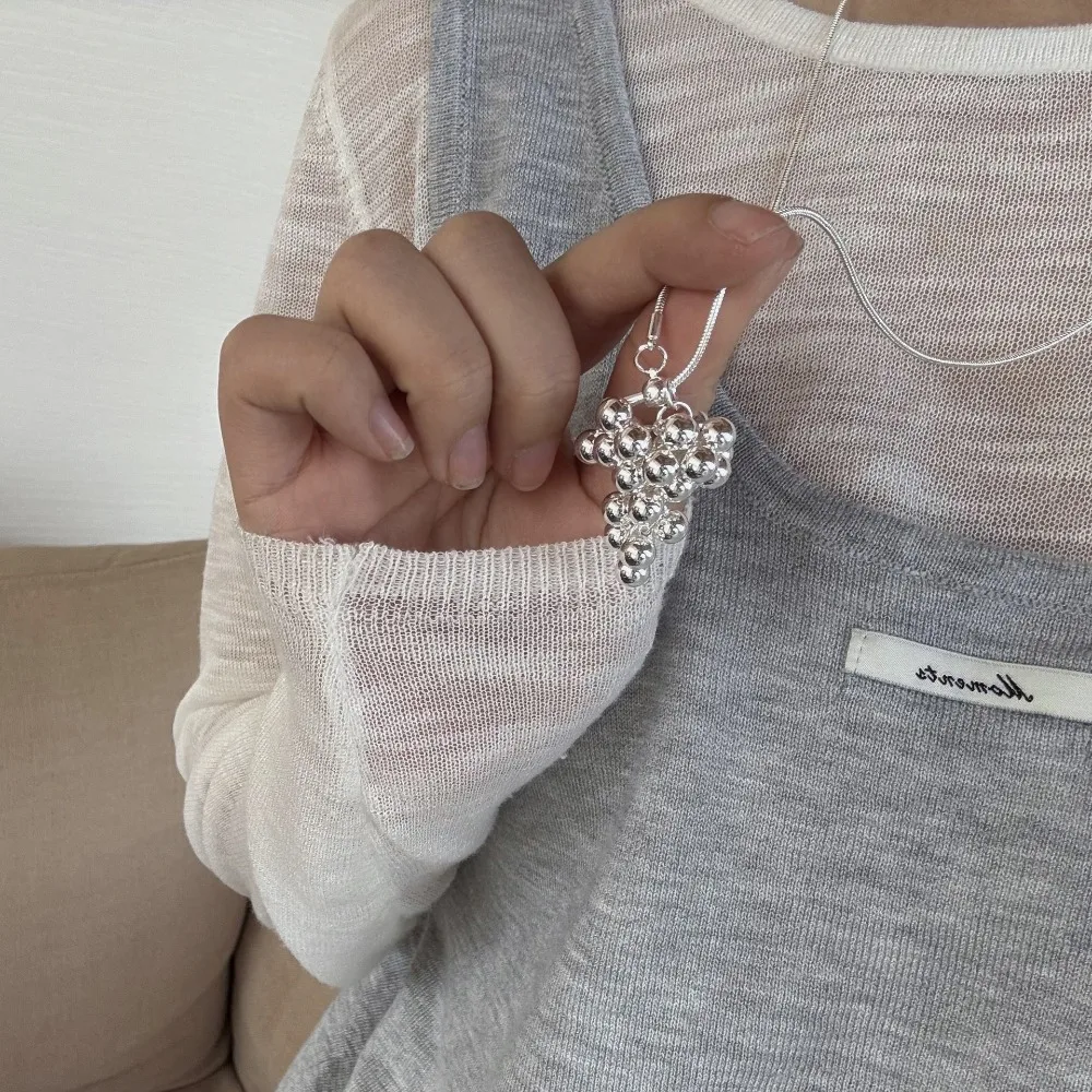 العصرية مجوهرات العنب العنقودية قلادة فضية خمر العنب قلادة قلادة الإبداعية موضة اللؤلؤ العنب سترة سلسلة الصيف