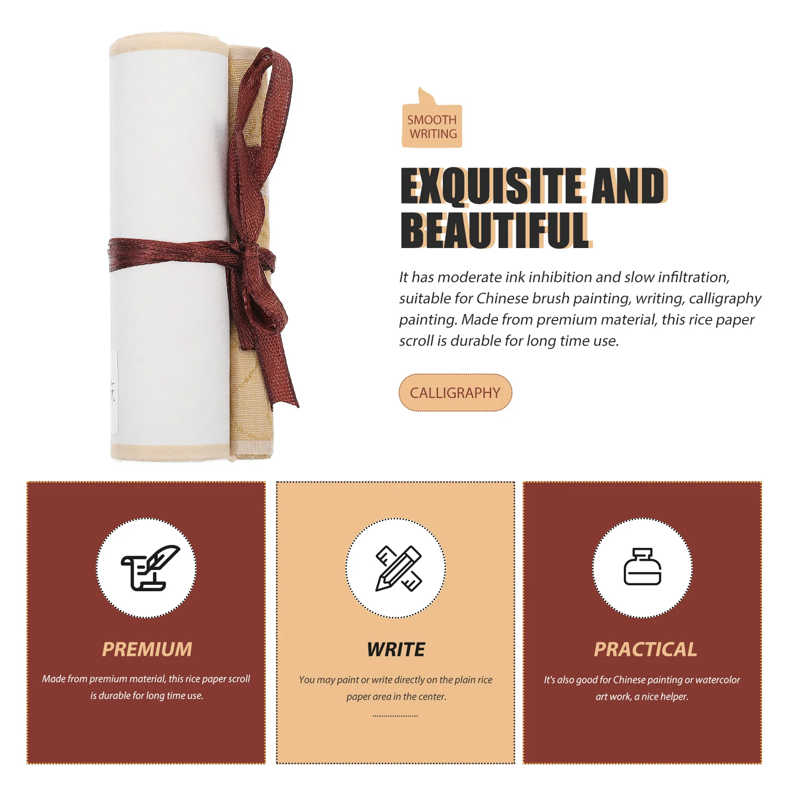 Chinese Calligraphy Scroll Blank Hanging Rice Paper Durable Calligraphy Painting Wall Scroll Home Office Decor