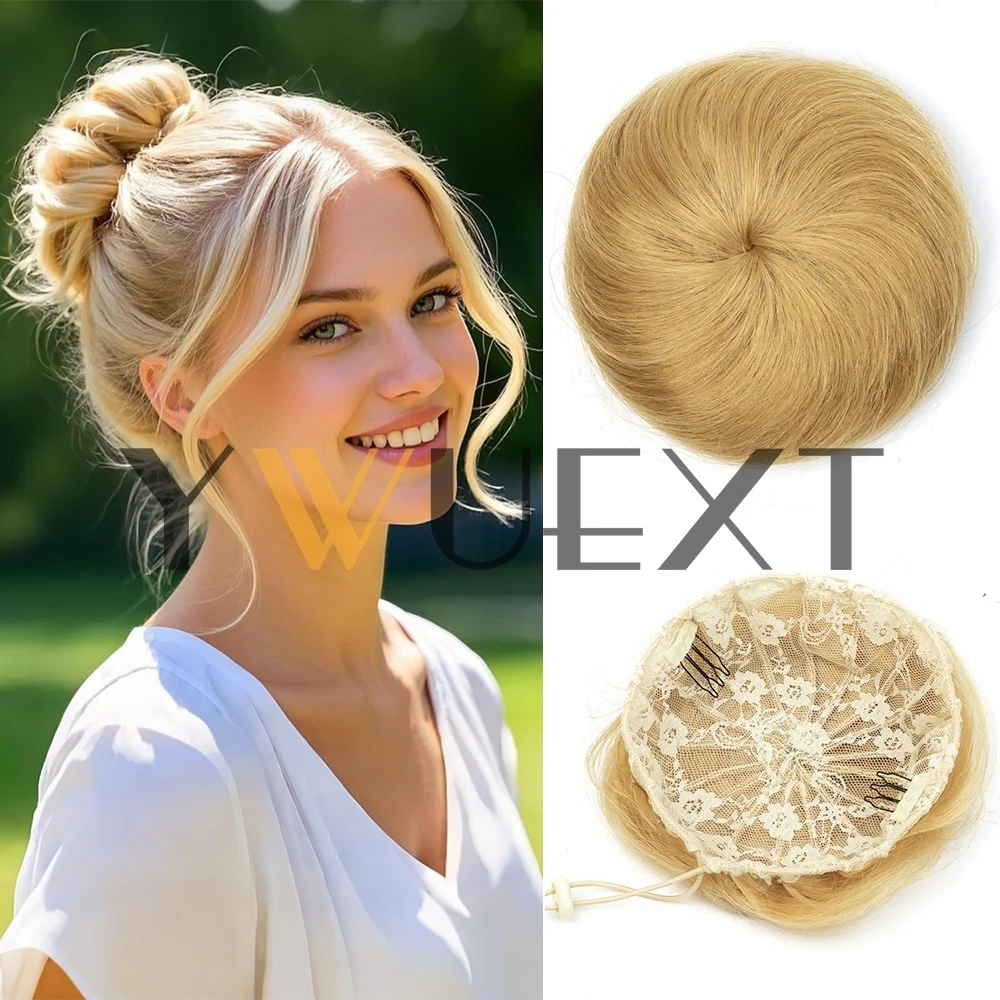30G Messy Hair Bun Hair Pieces Straight Scrunchie Updo with Elastic Rubber Band Extension Human Hair Ponytail Chignon Donut
