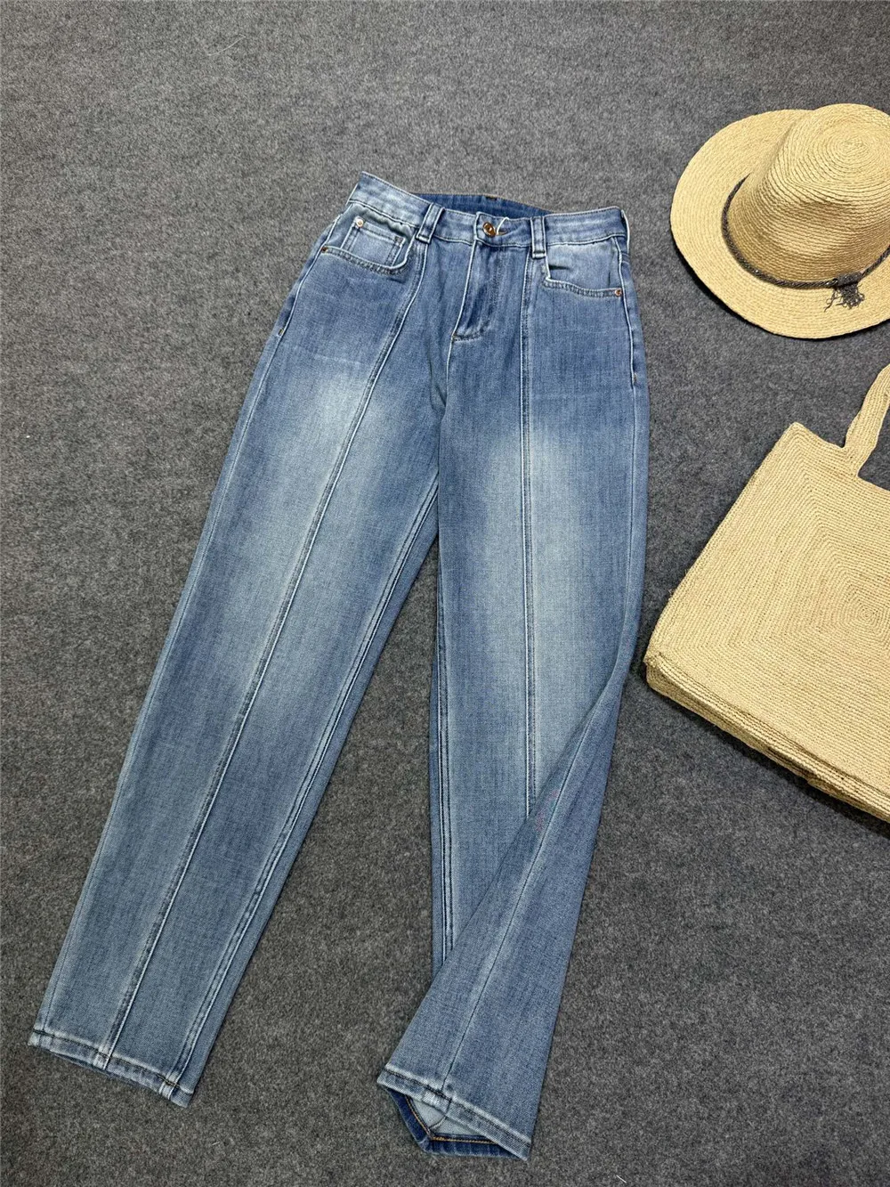 

25 Spring Summer New Women's Cotton High Waist Straight Stretch Jeans