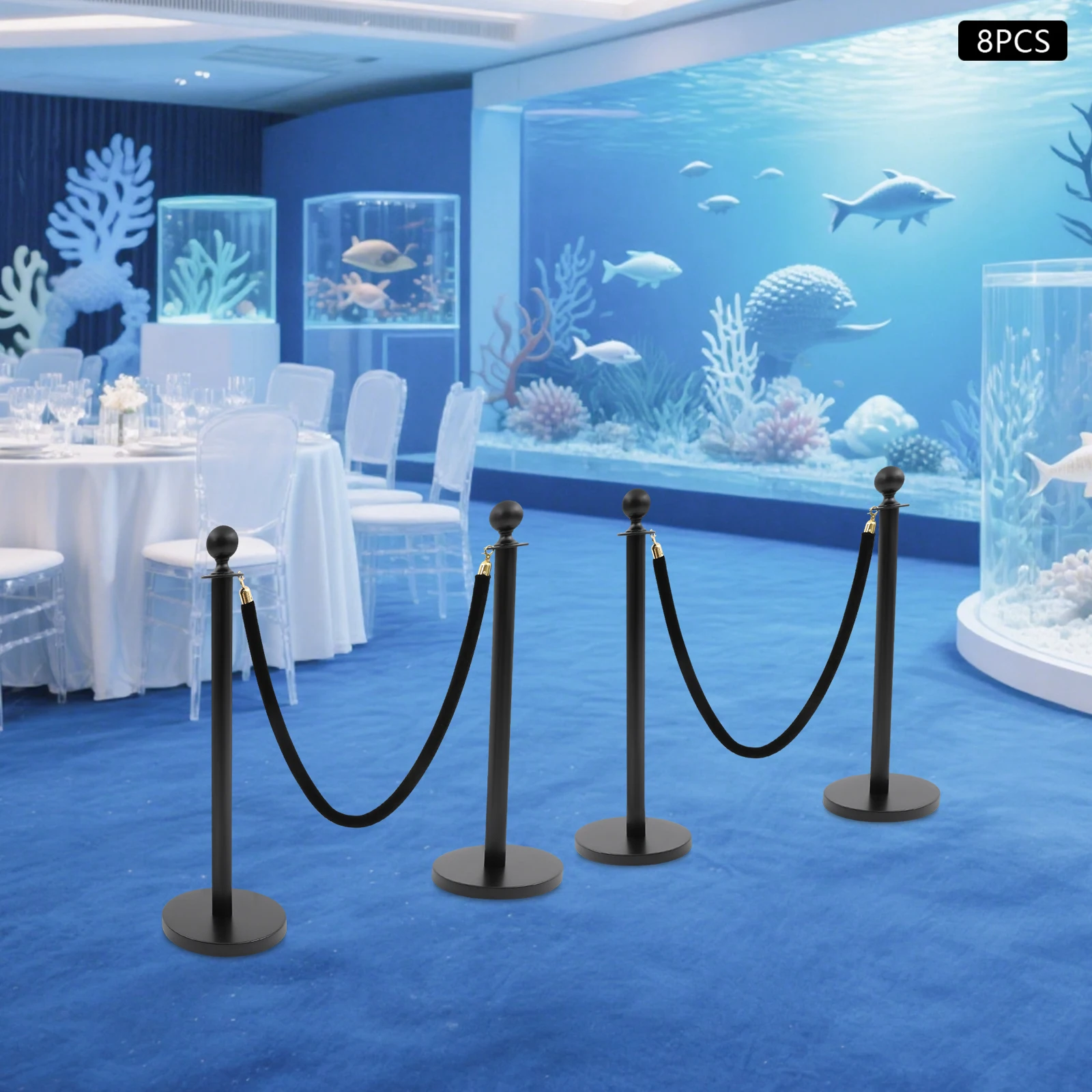 8-Post Crowd Control Stanchion Queue Barrier Line 4-Rope Kit with 4-Way Connectors Barriers Stable Base for Party Stadium