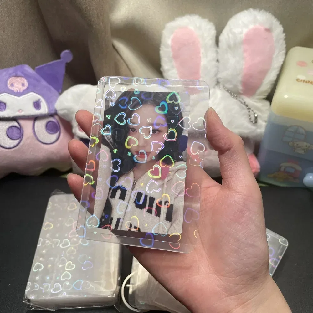 10PCS Card Holders Photo Beautiful Sheath Colorful Laser Transparent Plastic Card Holder Pop Star Photo Case