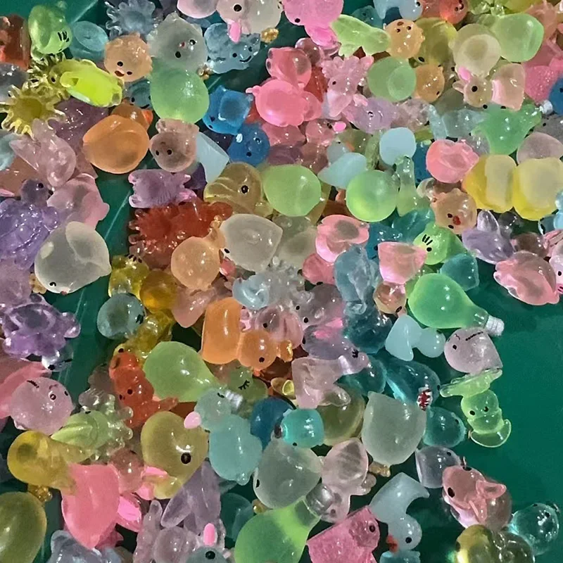 25/50 pçs brilho no escuro mini resina animais & cogumelo sacos cegos decoração do jardim de fadas micro paisagem presente aniversário