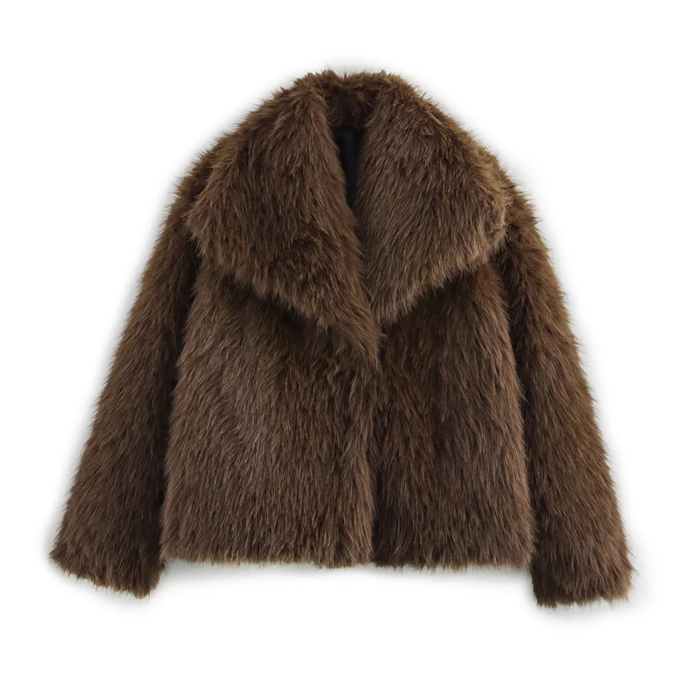 2024 RARA large lapel versatile casual style thick warm short plush solid color coat winter new women's clothing