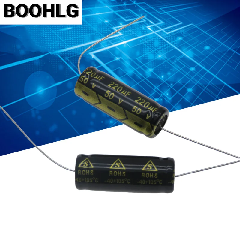 5PCS Non inductive Horizontal Axial Polarized Aluminum Electrolytic Capacitor 50V 220UF 10X25mm