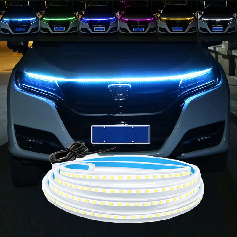 LED  Car Daytime Running Light DRL With Turn Signal Lamp Car Hood Decorative Light Strip With Start Scan Meteor Dynamic 12V New