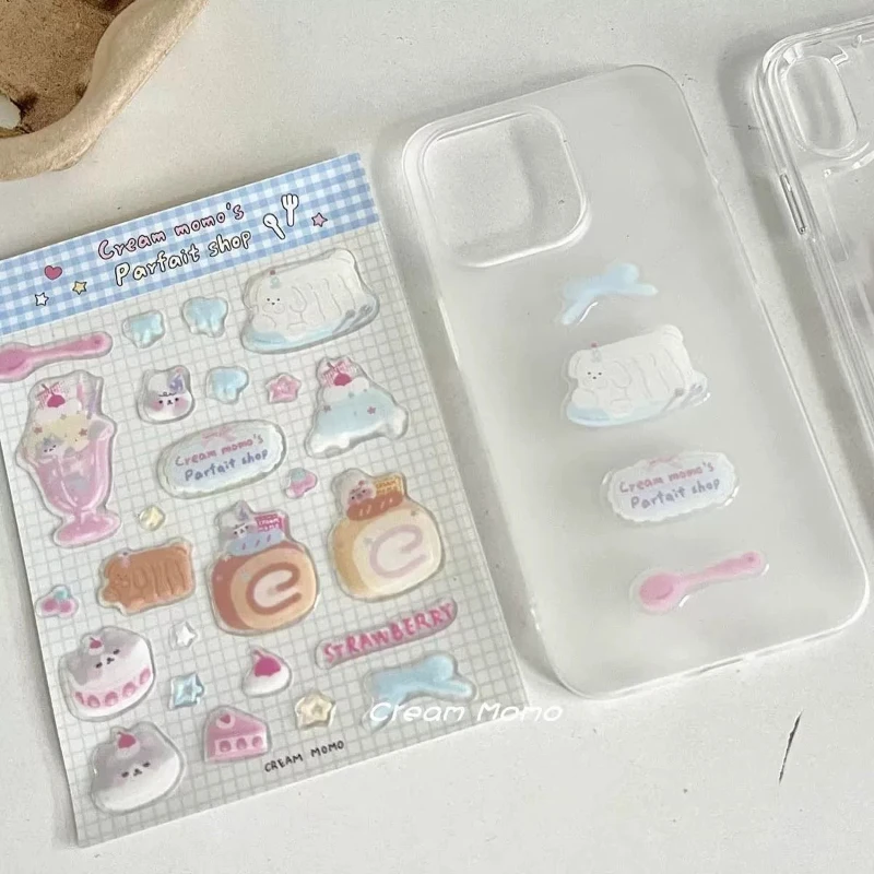 Cute Cartoon Sweety Cat Jelly Relief Stickers Girlish 3D Epoxy Resin Decal for Phone Case Tablet Camera Kawaii Kitten Decoration view 4
