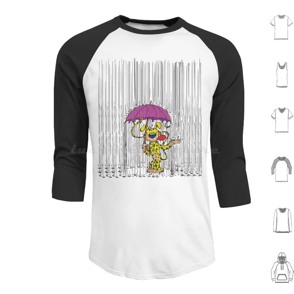 Marsupilami In The Rain Hoodie cotton Long Sleeve Comic Book Character Yellow André Spirou Belgium France Fantasio Pet