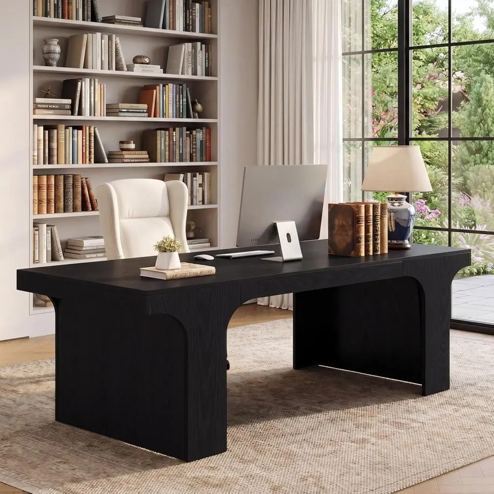 

Large 70.9 Wooden Executive Desk with Arched Design for Business Workspace and Home Office in Black